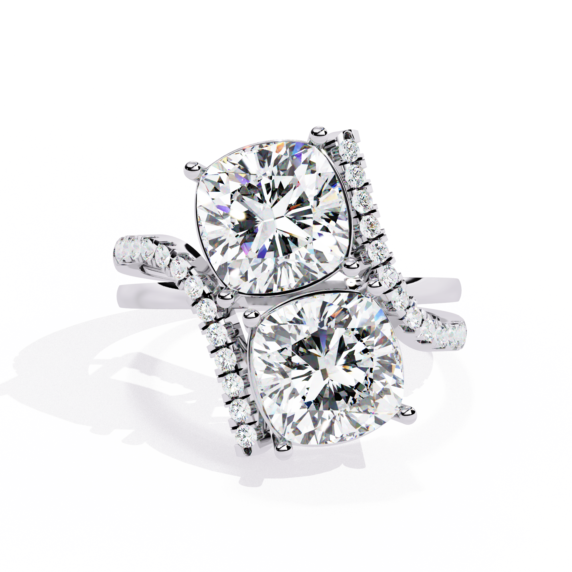Solitairekart 5.04ct Double Cushion Cut Natural Diamond Bypass Ring-H Color, VS1 Clarity